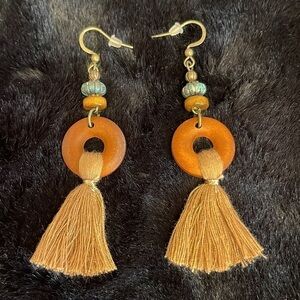 Dangle Earrings Boho Coffee Color Hallowed Out Beads Tassel Pendant Design Gift